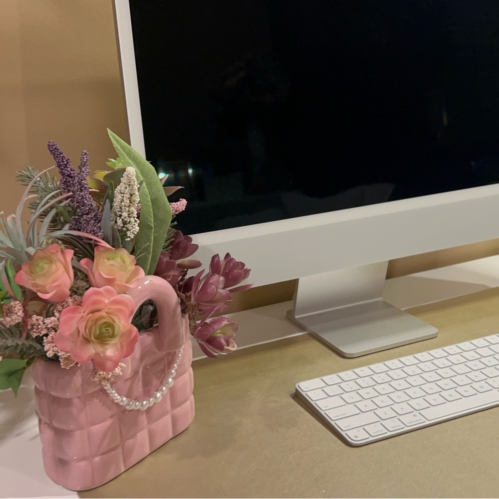 Pink Floral Arrangement in Ceramic Vase